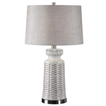 Kansa Table Lamp - Distressed White / Beige-Gray Linen