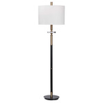 Maud Floor Lamp - Aged Black / White Linen