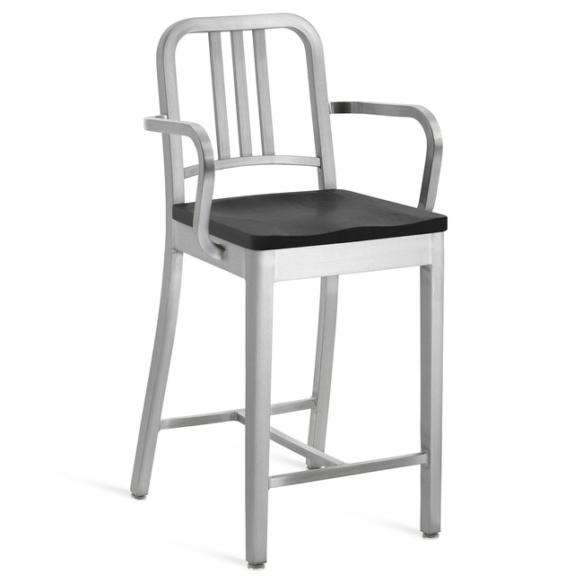 1104 Navy Collection Bar/ Counter Stool with Arms by Emeco
