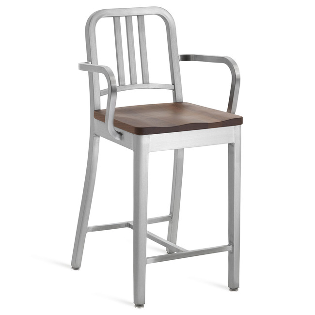 1104 Navy Collection Bar/ Counter Stool with Arms by Emeco