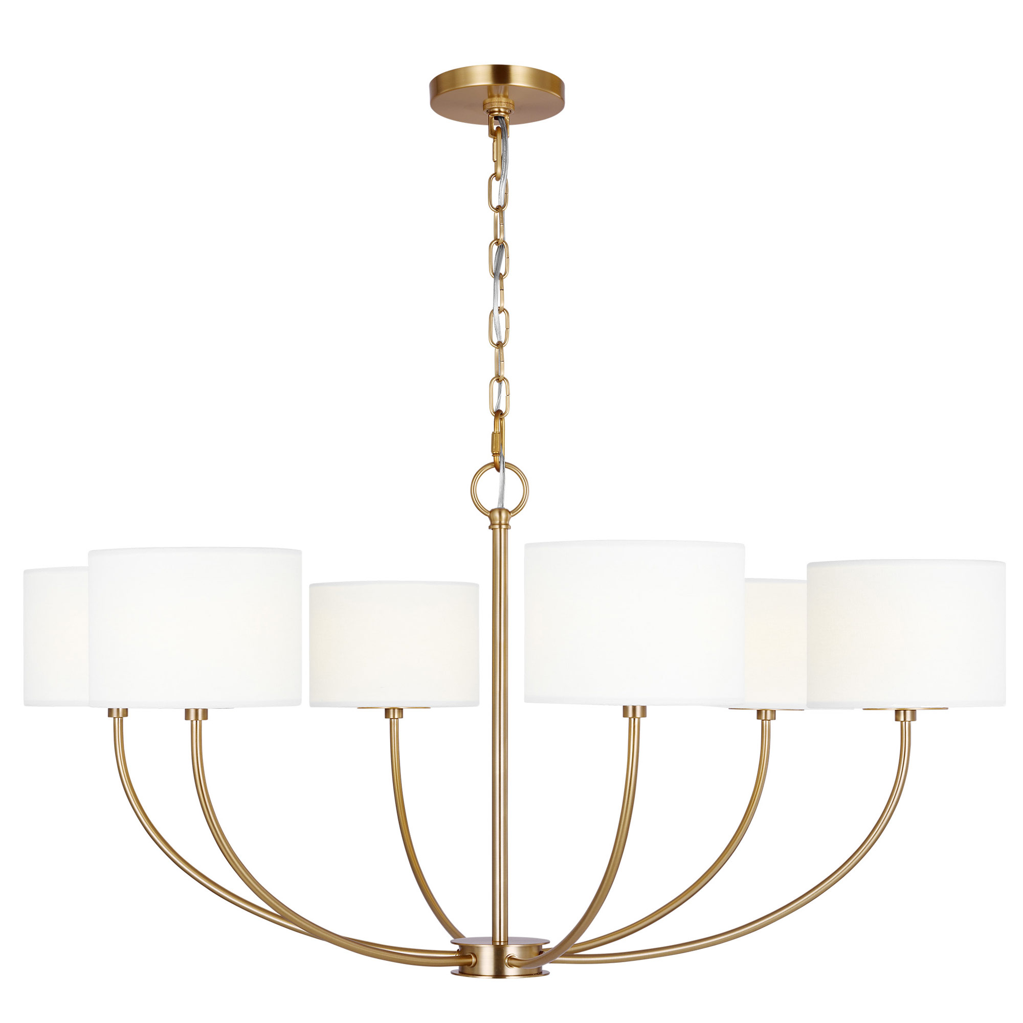 Visual Comfort Chandelier Hanging Light, New, Aged Brass, Six