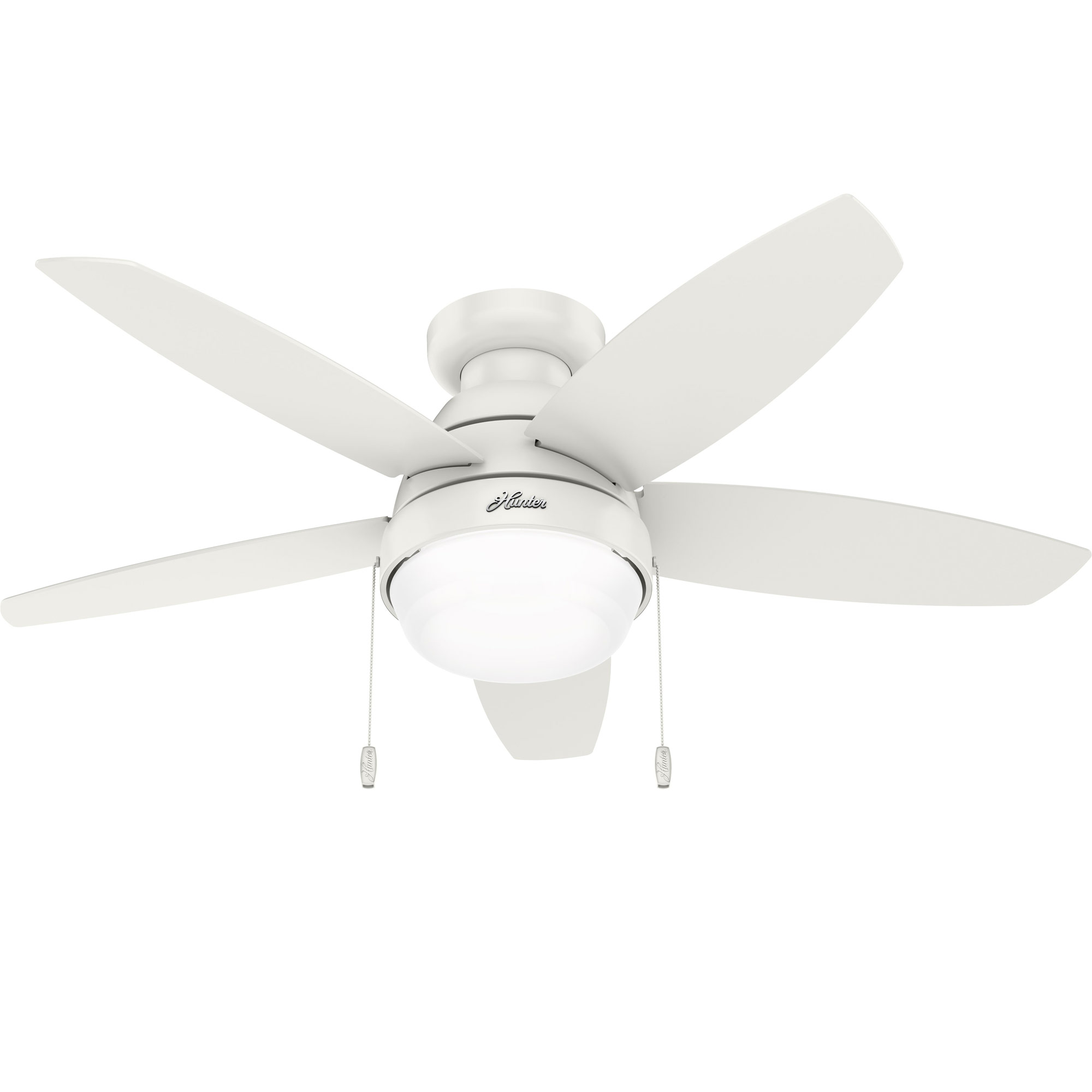 Hunter Lilliana 44-in Fresh White Indoor Flush Mount Ceiling Fan with Light  (5-Blade) in the Ceiling Fans department at