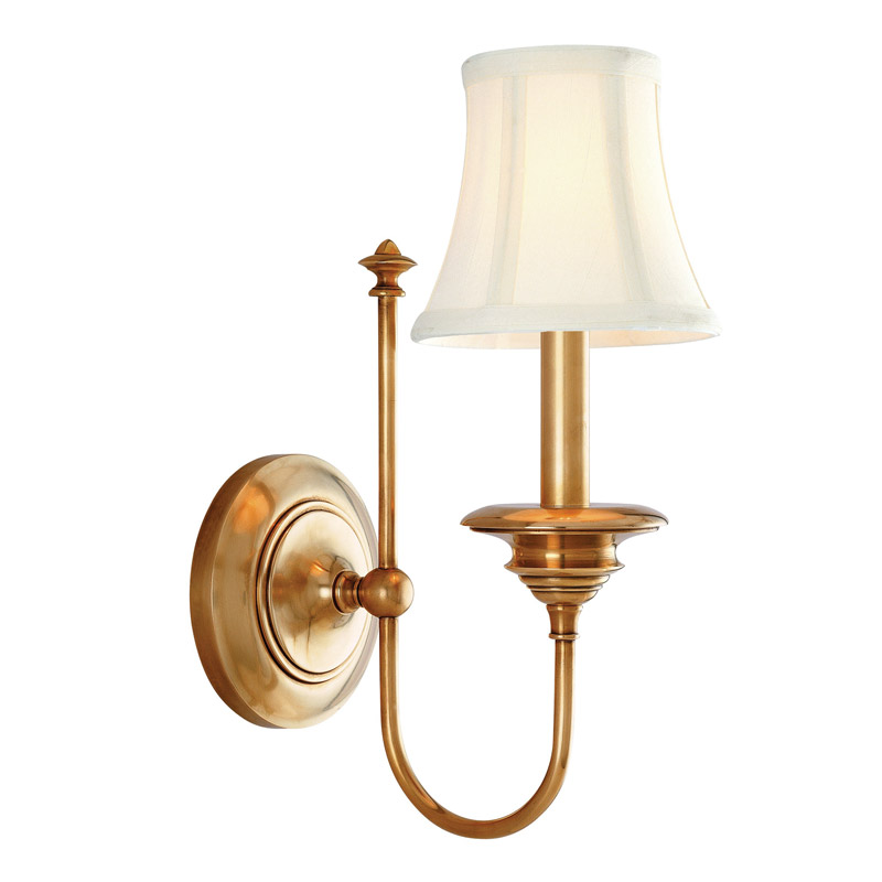 Traditional Antique Brass Wall Sconce With Off White Shade